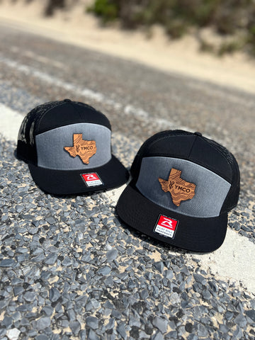 YMCO. Leather Patch Hat Texas — Black & Ash